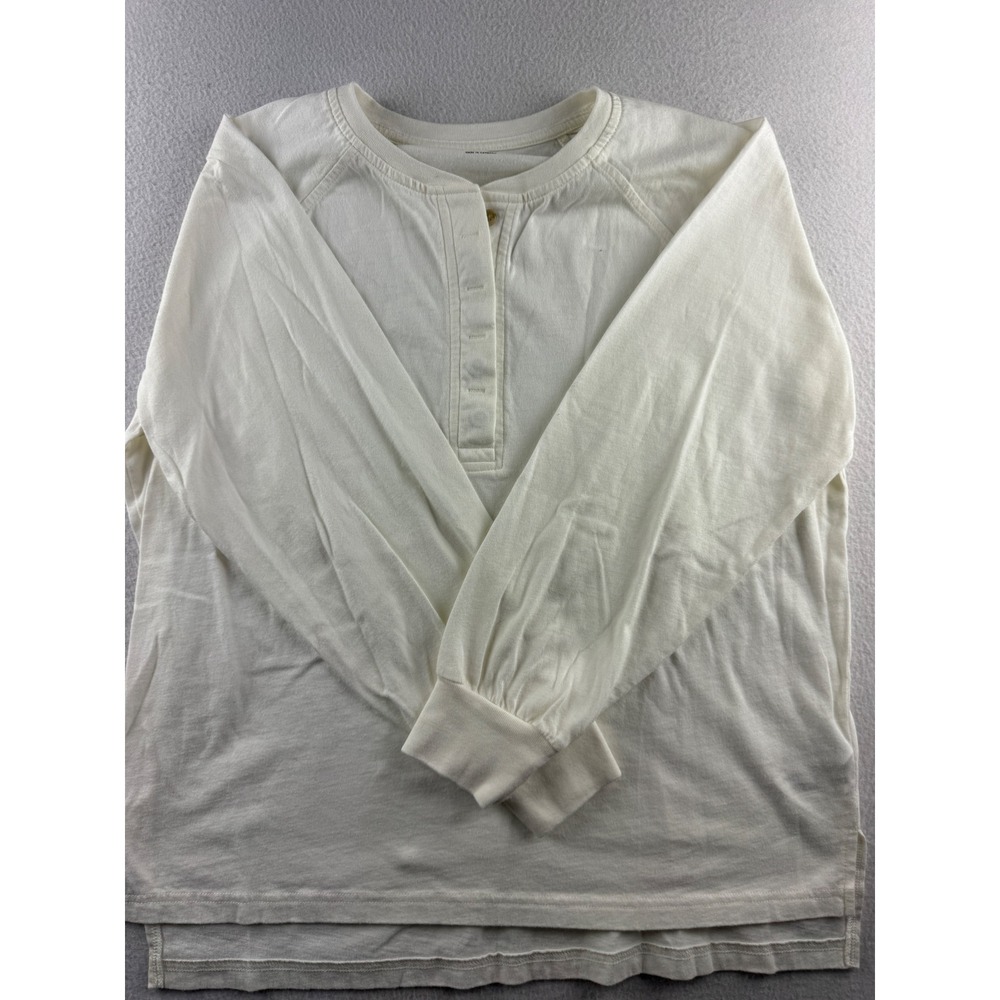 Madewell Cream Recycled Cotton Long Sleeve Henley Top Small Relaxed Fit